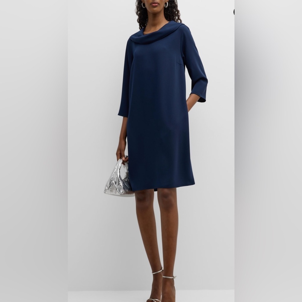 Caroline Rose Midi Shift Dress in Matte Crepe
